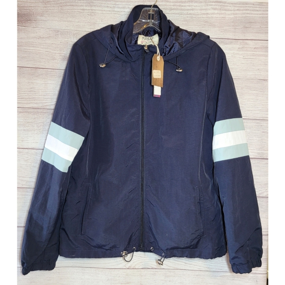 Ashley 26 International Jacket Womens Size S Blue Utility Hooded Windbreaker NWT